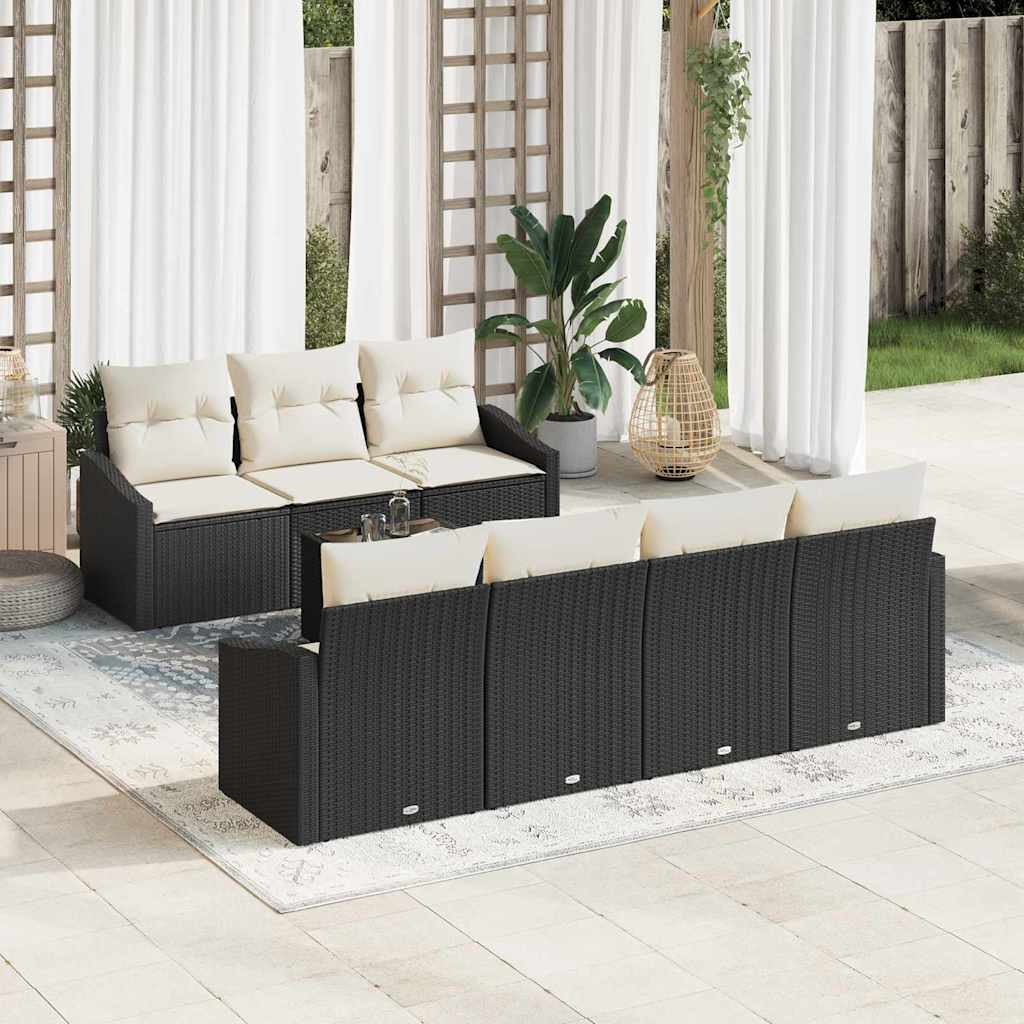 Garten-Sofa-Set 8 pcs Schwarz und Creme 55 x 55 x 37 cm